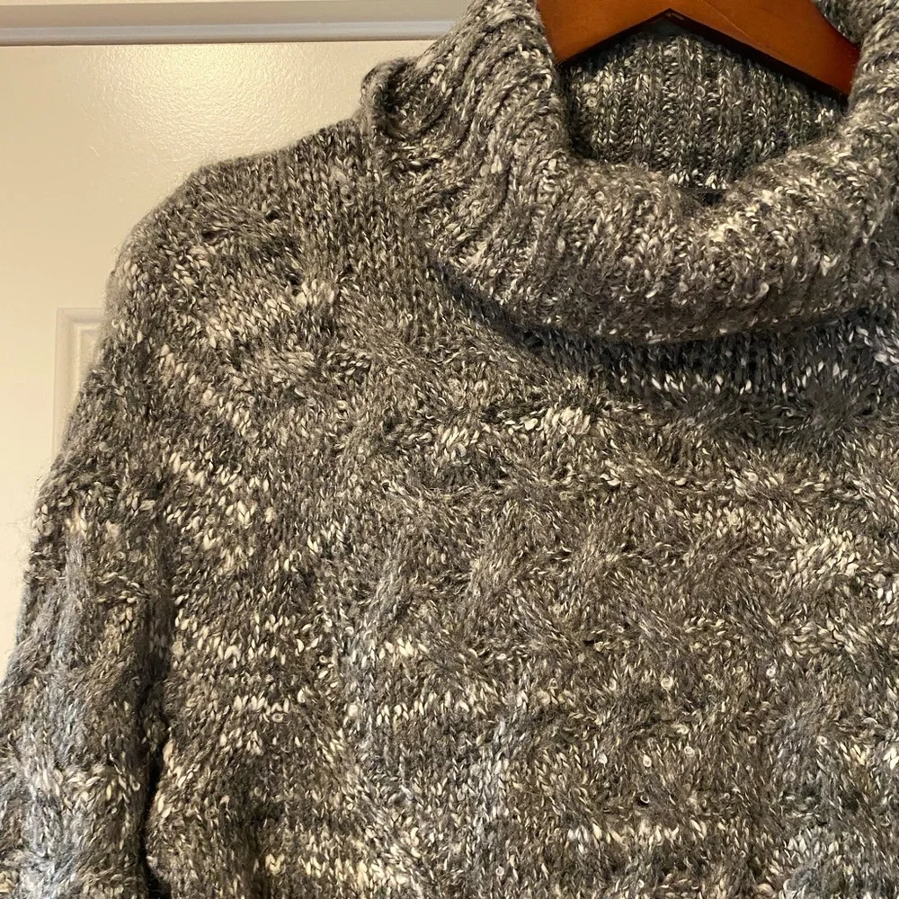 Gray/White/Black Variegated Cowl Neck Knit Sweater